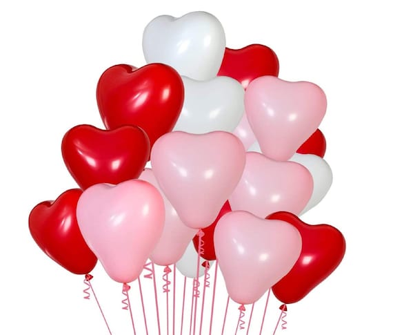 Pink Red and White Heart Shaped Balloons Set of 12 12 Inch