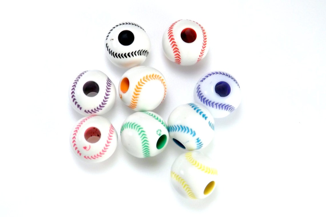 Lot De 200 Perles Acryliques Baseball / Softball - Jaune Et Blanc - Pour Créations DIY