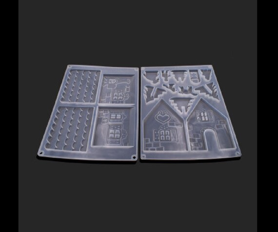 Gingerbread House Silicone Mold With 2 Roofs Front and Back 2 Sides 2 Trees Door 3 People Cat and a Bird Lots of Detail Etsy