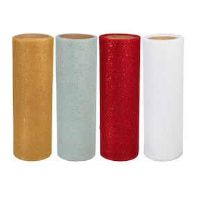 Tulle glitterato nei colori delle feste invernali: oro, rosso, argento o bianco, 3 iarde, ottimo per i tuoi progetti artigianali invernali e natalizi.