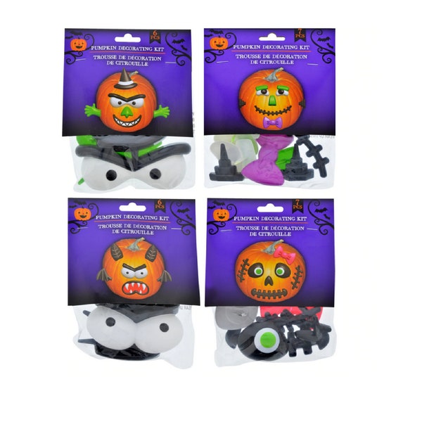 Pumpkin Face Kit: Bat, Witch, Zombie, or Frankenstein, Works Great with Foam Pumpkins or Real Pumpins with Pre-made holes