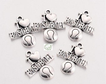 I Heart Baseball Charms, Set of 25, 21mm, Great for Baseball Moms and to show your love of the game