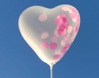 Heart Shaped Confetti Balloons with Pink Confetti, 6 Balloons, 12 in, Great for baby showers, weddings, anniversaries, and birthdays