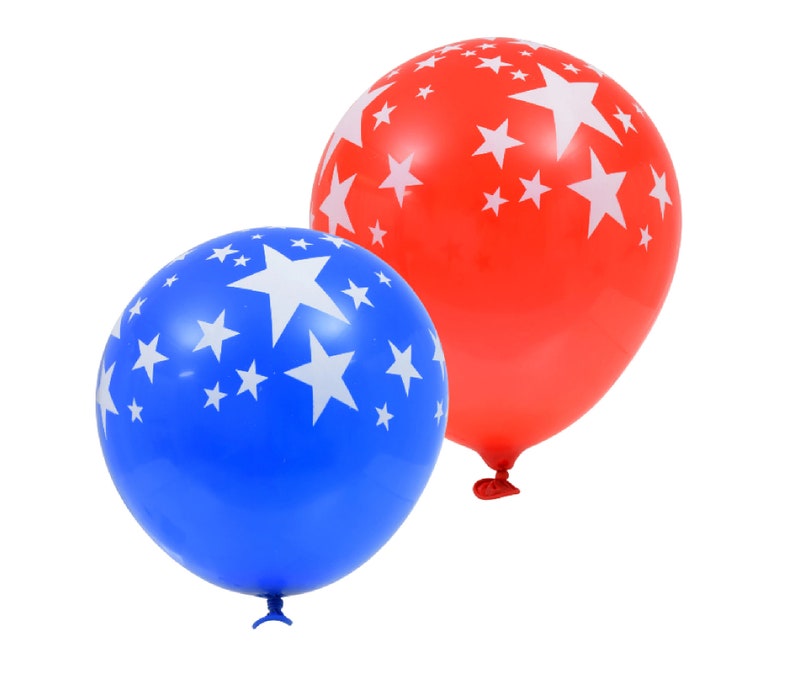 Patriotic Red and Blue Balloons with White Stars 12 inch and Celebrations Set of 12 Great for BBQs Picnics