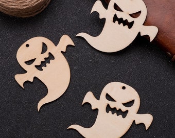 Ghost Ornament Wood Blanks, Set of 10, Great for Halloween, Use with Paint or Markers