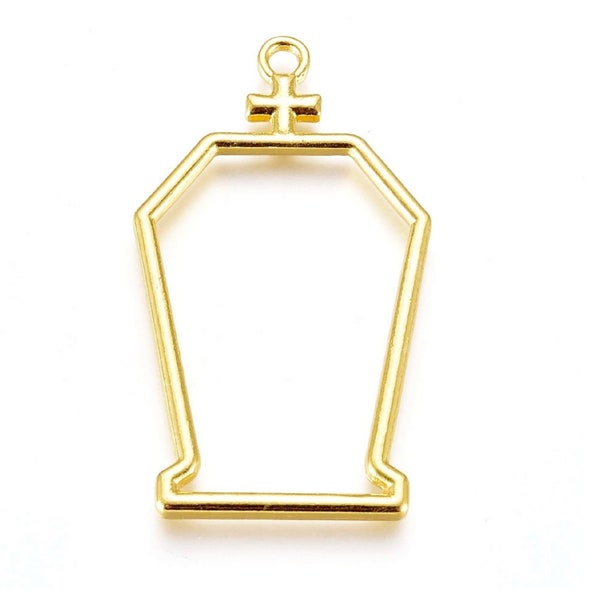 Tombstone Open Back Bezel Pendent for Resin, Gold Plated, Set of 5