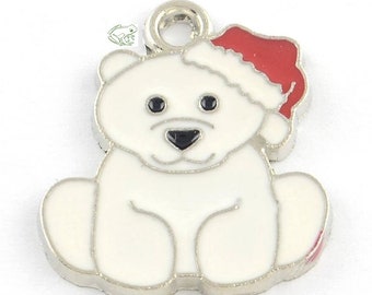 Santa Bear, Set of 2, 24mm, Polar Bear, Santa Polar Bear, Christmas Charm, Enamel Charm, Enamel Bear, Bear Charm, Enamel Santa, Bear, Arctic