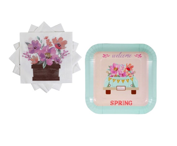 Spring paper top plates and napkins