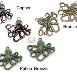 Octopus Pendant: Set of 5, 57x55mm, Available in Patina, Bronze, or Copper
