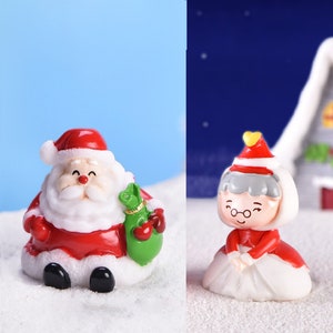 Santa and Mrs. Claus Miniature Christmas Figurines for Ornaments, Village scenes, and Snow Globes