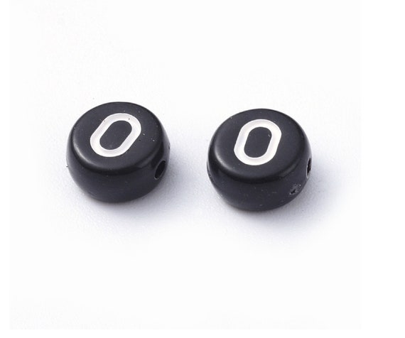 O Letter and Number Beads in Black With White Letters, 0 Beads, Set of 25,  7mm, Alphabet Bead, Number Beads -  Norway
