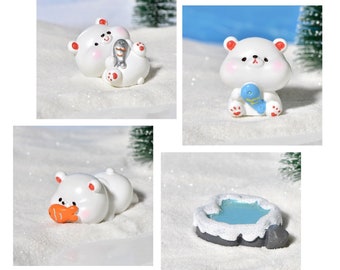 Polar Bear with Fish and Frozen Pond Set, Great for Christmas and winter scenes