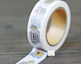 Back to School Washi Tape with Animated School Supplies, 15mm, 10 m