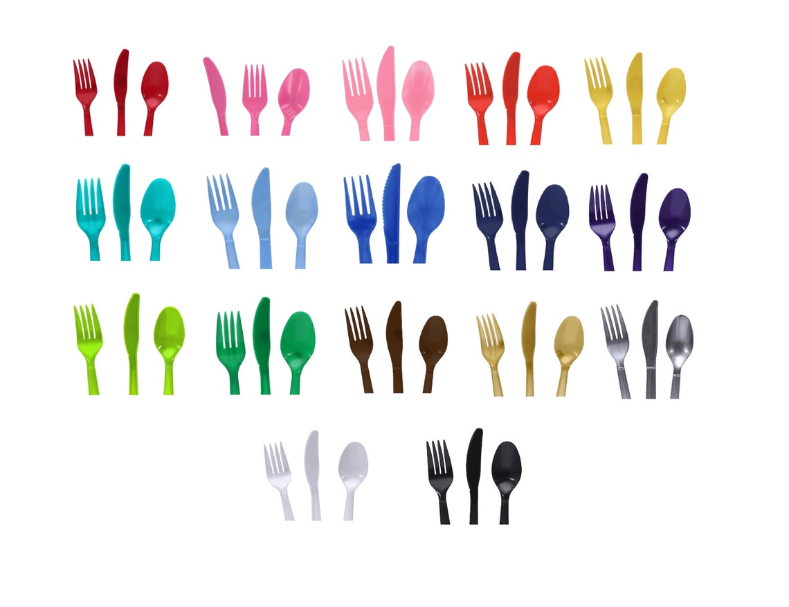 Plastic Fork Spoon and Knife Set in Solid Colors Set of 42 Etsy