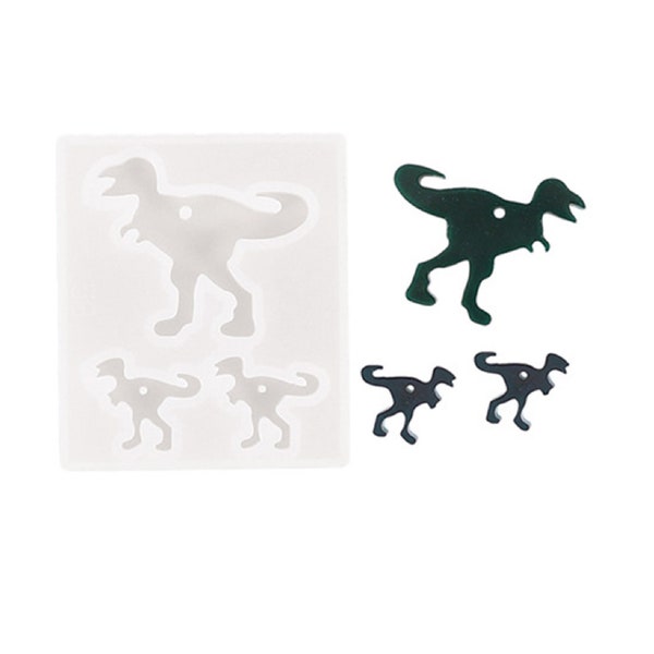 Dinosaur Pendant Resin Silicone Mold with a large and 2 small Velociraptors , Use for earrings and necklace or for individually as charms