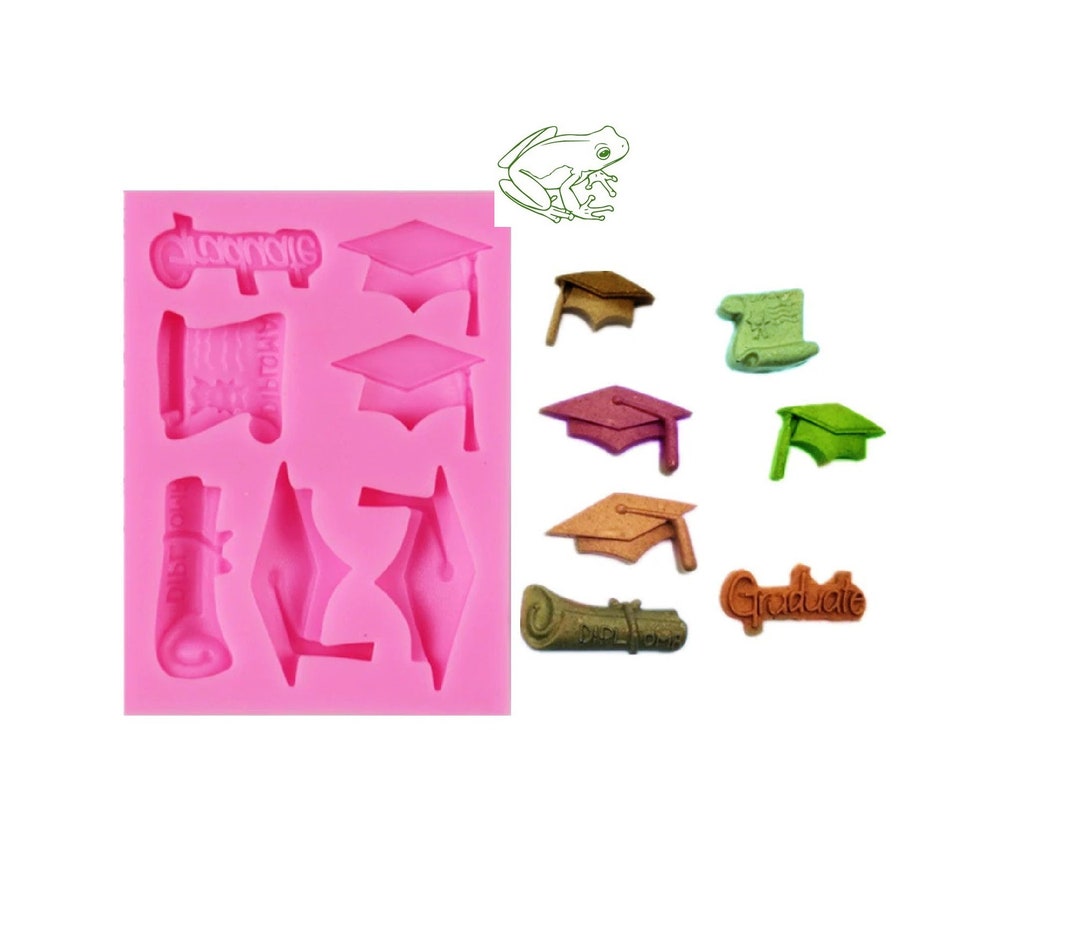 Graduation Silicone Mold for Resin or Sugar With Diplomas and Caps, Can Be for Multiple