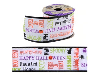 Halloween Word Wire-Edged Ribbon, 2.5 in x 3 yards, Use for bows or wreaths, Make Halloween easy, fun, and festive!