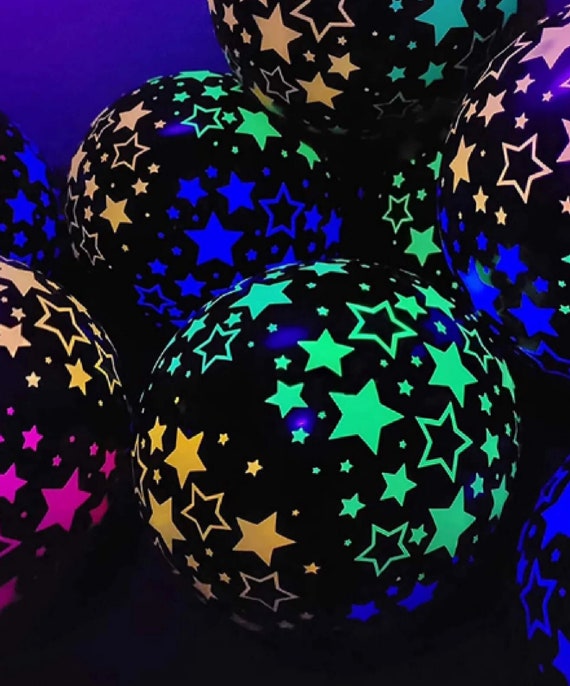 Star Black Light Glow in the Dark Balloons, Set of 10, 12 Inches