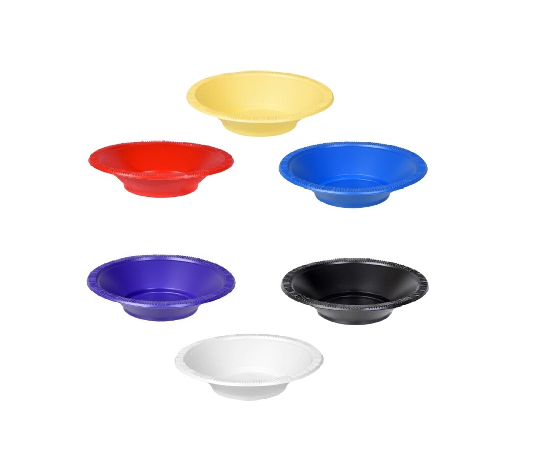 Plastic Party Bowls in Solid Colors, 7 In, Set of 10, You Pick the