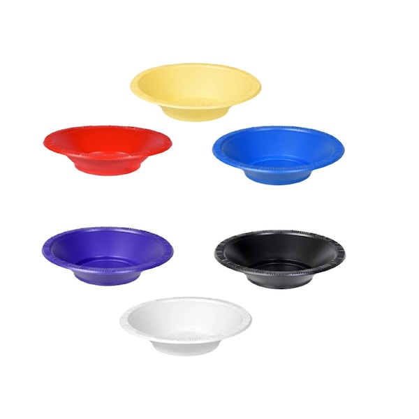 Plastic Party Bowls in Solid Colors, 7 in, Set of 10, You pick the color, Great for mixing and matching