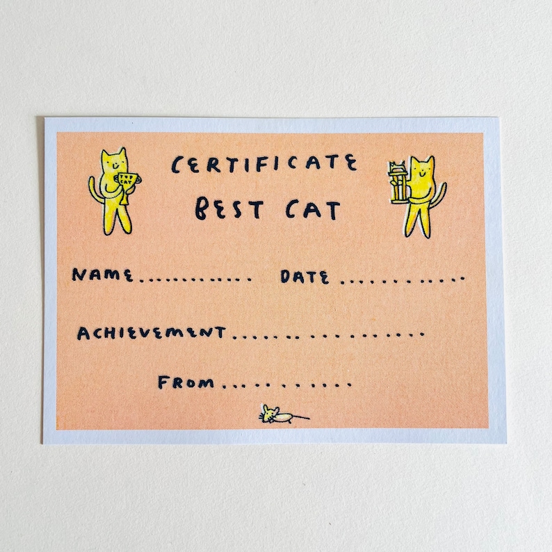 Pet certificate for best cat, printed gift for cat/pet owner image 1