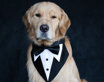 tuxedo Bandana, wedding Bandana, dog Collar, Dog bow tie , Homemade dog Wedding Tuxedo Bandana . dog tuxedo