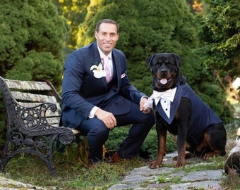 Extra  Extra  large 2 piece Dog  tuxedo . Dog wedding attire , Dog suit , bow tie .