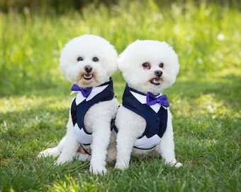 Navy Blue dog wedding harness tuxedo, dog wedding tuxedo, dog wedding harness, dog wedding attire , dog custom fit harness,dog leash,bow tie