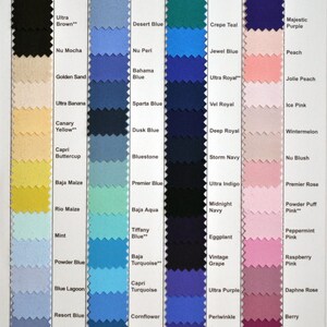 Peut inclure: Un nuancier de couleurs de tissu, comprenant des bleus, des verts, des roses et des violets. Le nuancier est intitul&eacute; "Mystique Stripe" et comprend le texte "STYLE #1211 MYSTIQUE STRIPE IS AVAILABLE ONLY IN COLORS MARKED WITH ASTERISKS".