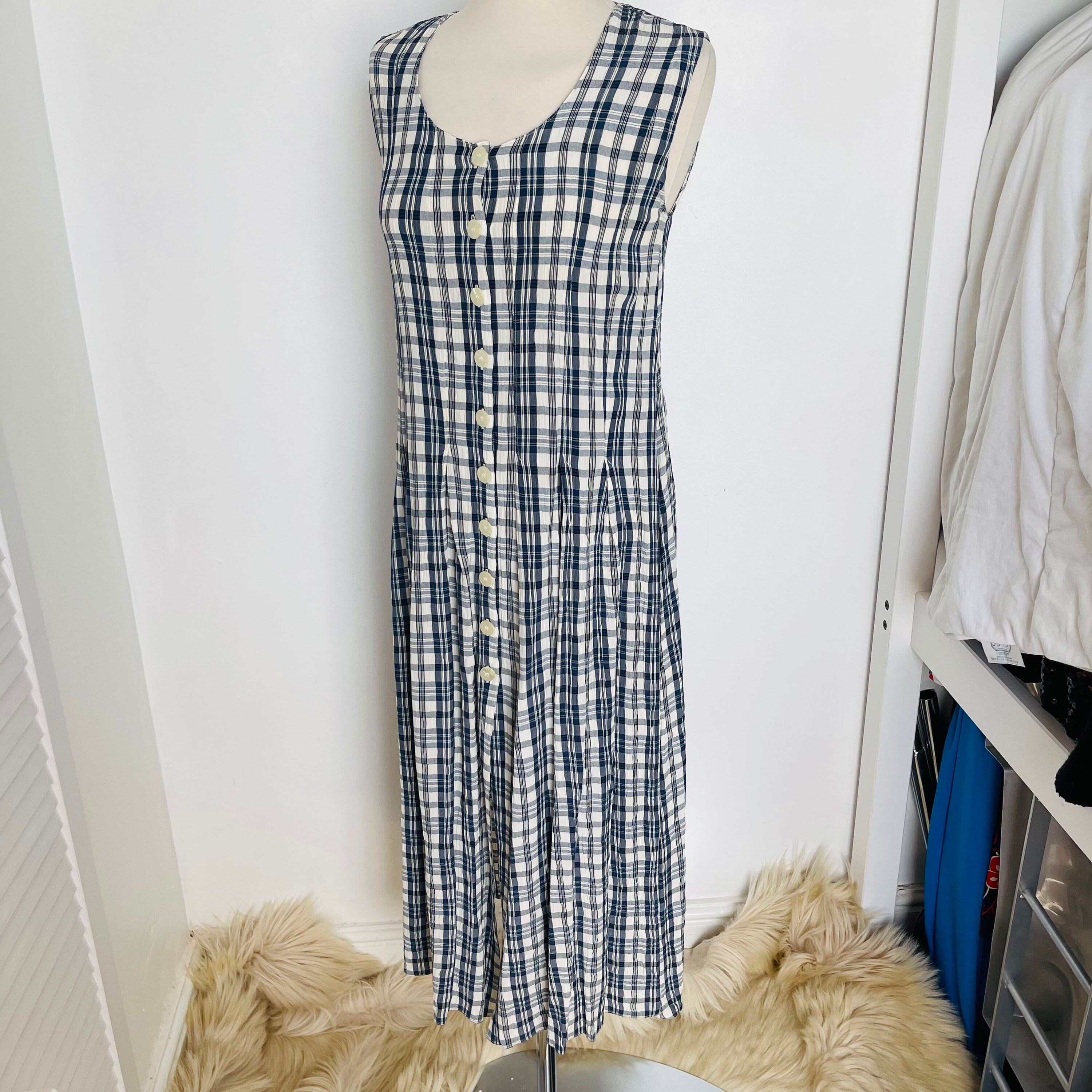 Vintage dress, shirt dress, midi dress, seer sucker, coral, utility ...
