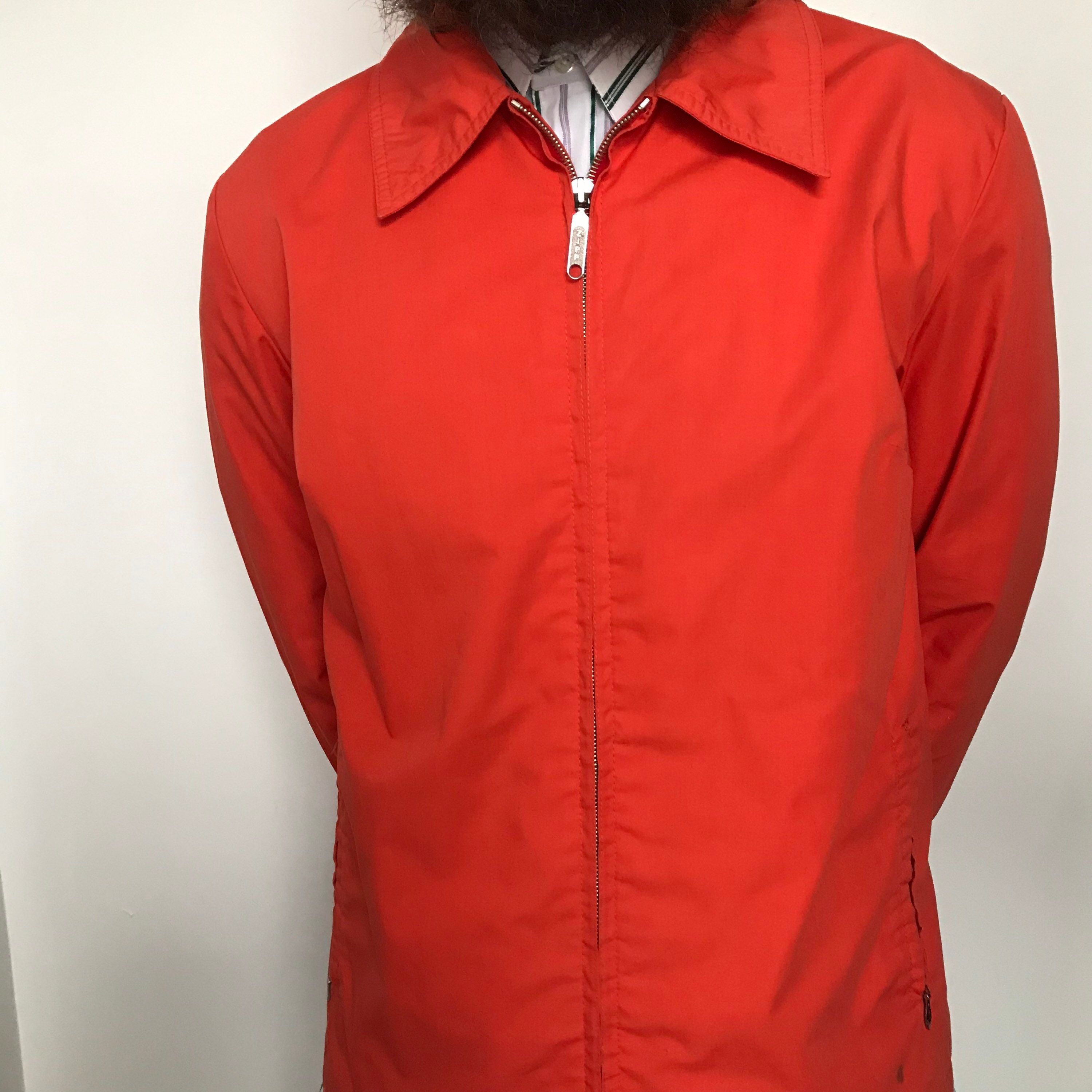 Vintage menswear, vintage sports jacket, orange jacket, zip up top