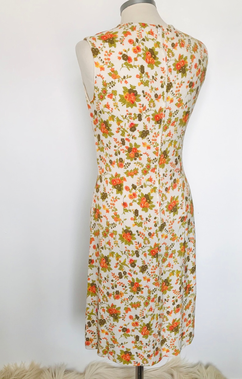 moygashel,shift 1960s 60s small floral Vintage dress Mod dress linen dress kitty Copeland scooter girl orange UK 10 GoGo 8