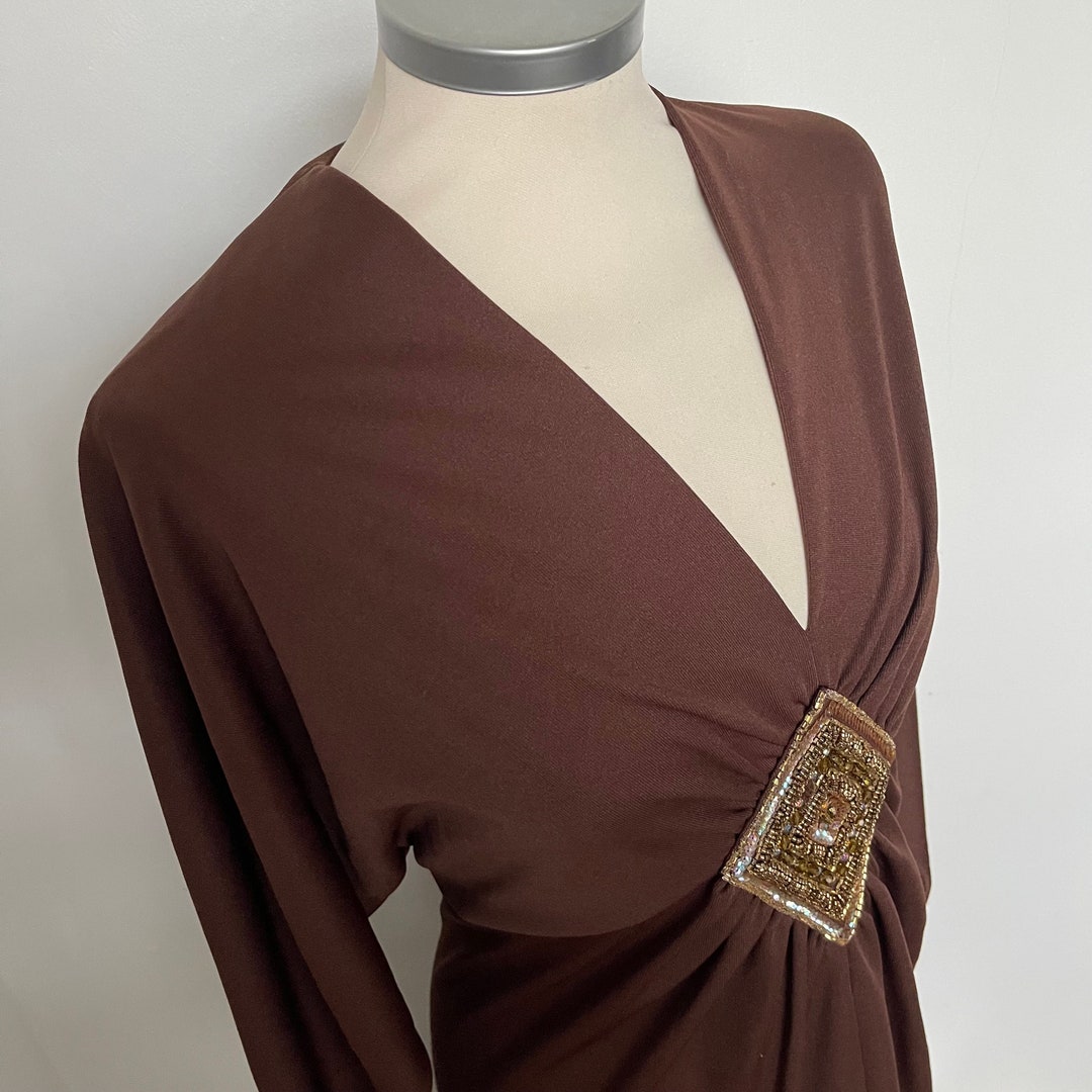Vintage Dress, 1970s Dress, Brown Dress, Studio 54, Disco Dress, UK 10