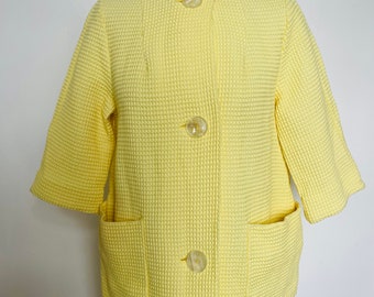 1950s coat, 50s jacket, midcentury, waffle cotton, 3/4, yellow jacket,UK 10,12,Richards Shops, duster coat, 50s cotton, 60s coat,waffle robe