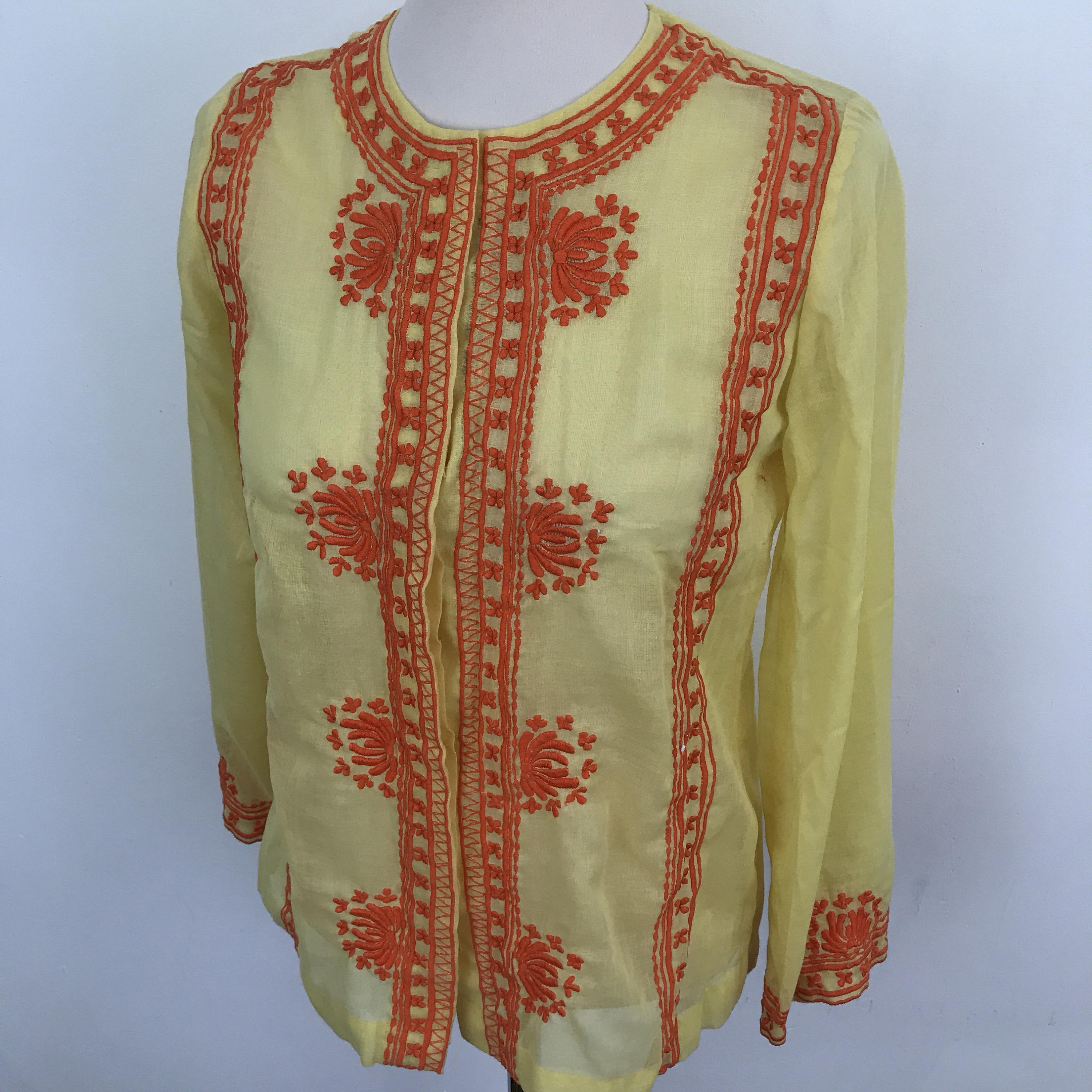 Bohemian blouse embroidered cotton gauze vintage kaftan Indian embroidery yellow orange cotton