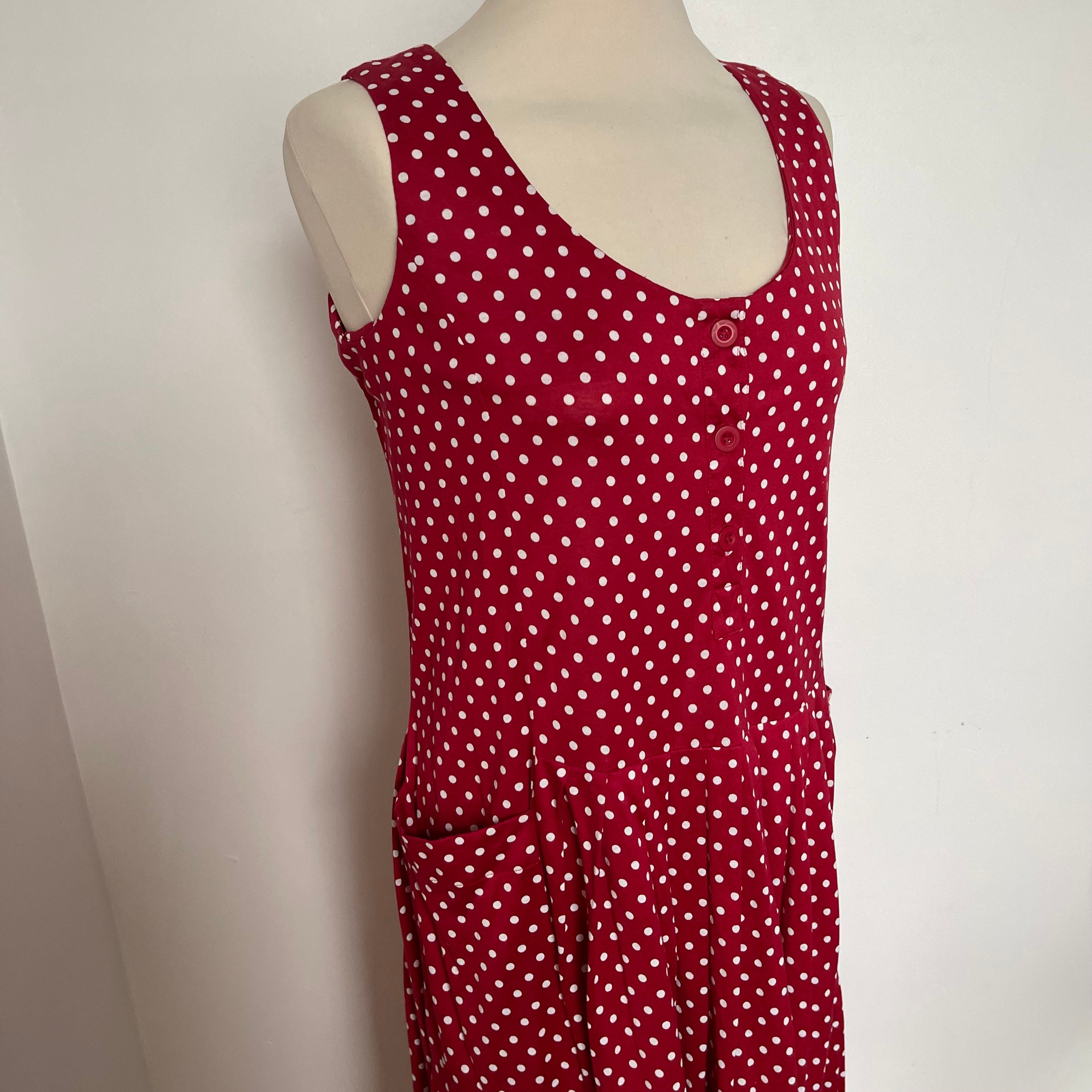Vintage dress Laura Ashley UK 12 1980s red dress polka dots