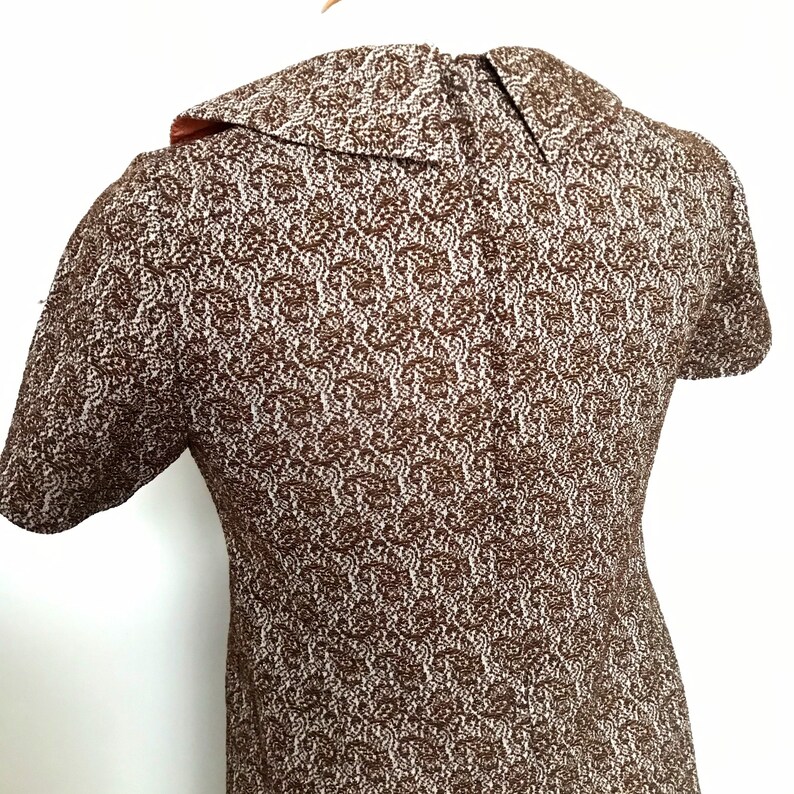 crimplene 1960s dress shift vintage 60s, scooter girl gold UK 12 sparkly dress Paisley Mod dress shift dress brown dress