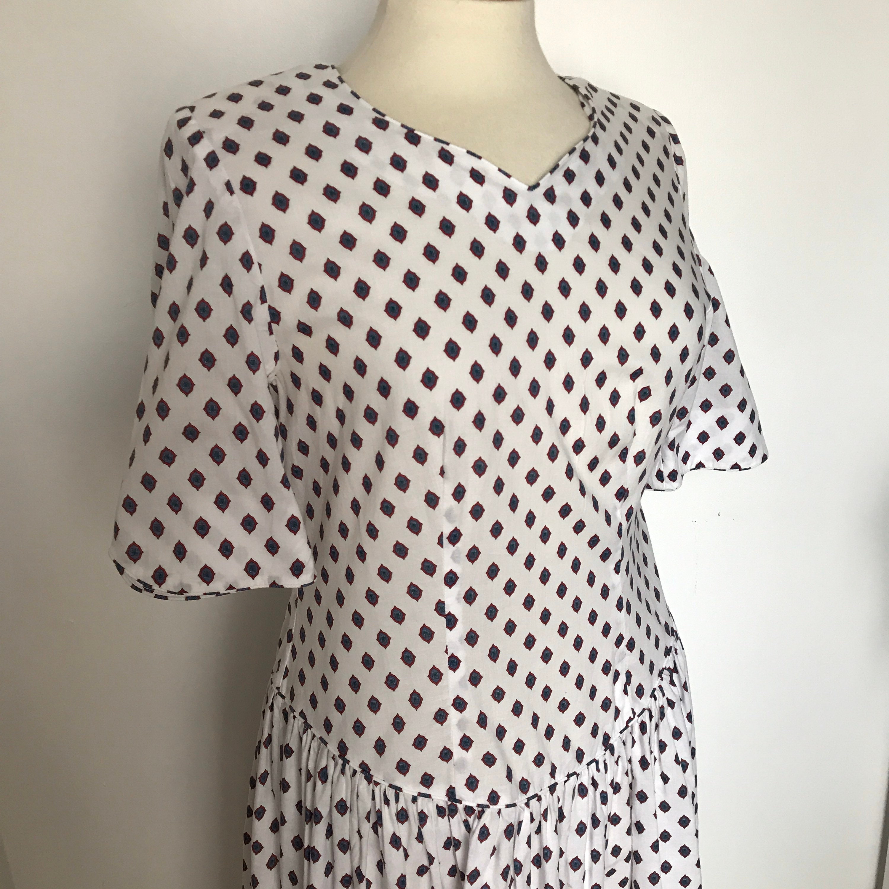 Image of Vintage Cotton Dress, Puffed Sleeves, Paisley Print, Chintz, Cotton, Uk , Flared Skirt, Prairie Full Skirt