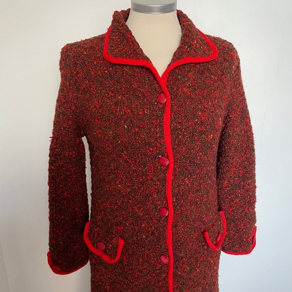 1960s jacket, knitted jacket,boucle, red jacket, … - image 7