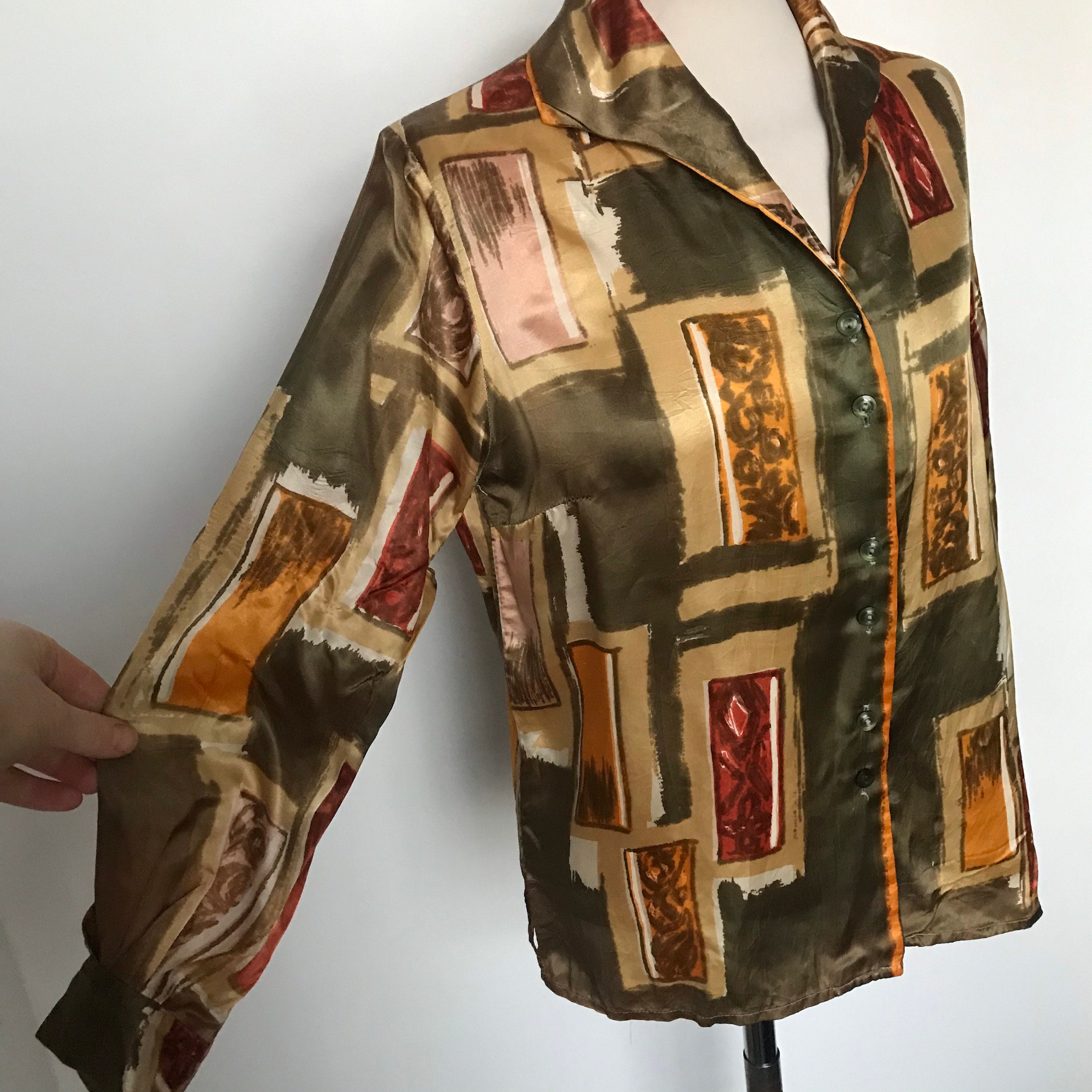 Vintage blouse 1960s top 60s shirt satin blouse silky | Etsy