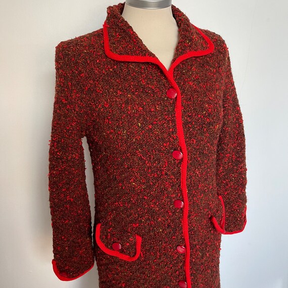 1960s jacket, knitted jacket,boucle, red jacket, … - image 1