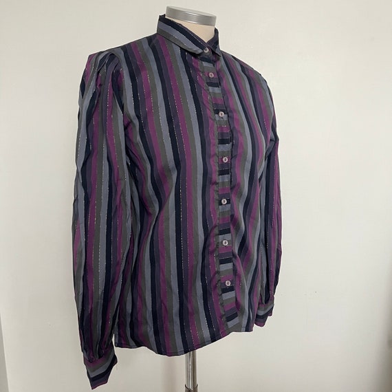 Vintage blouse, striped shirt, silver, stripey,pu… - image 2