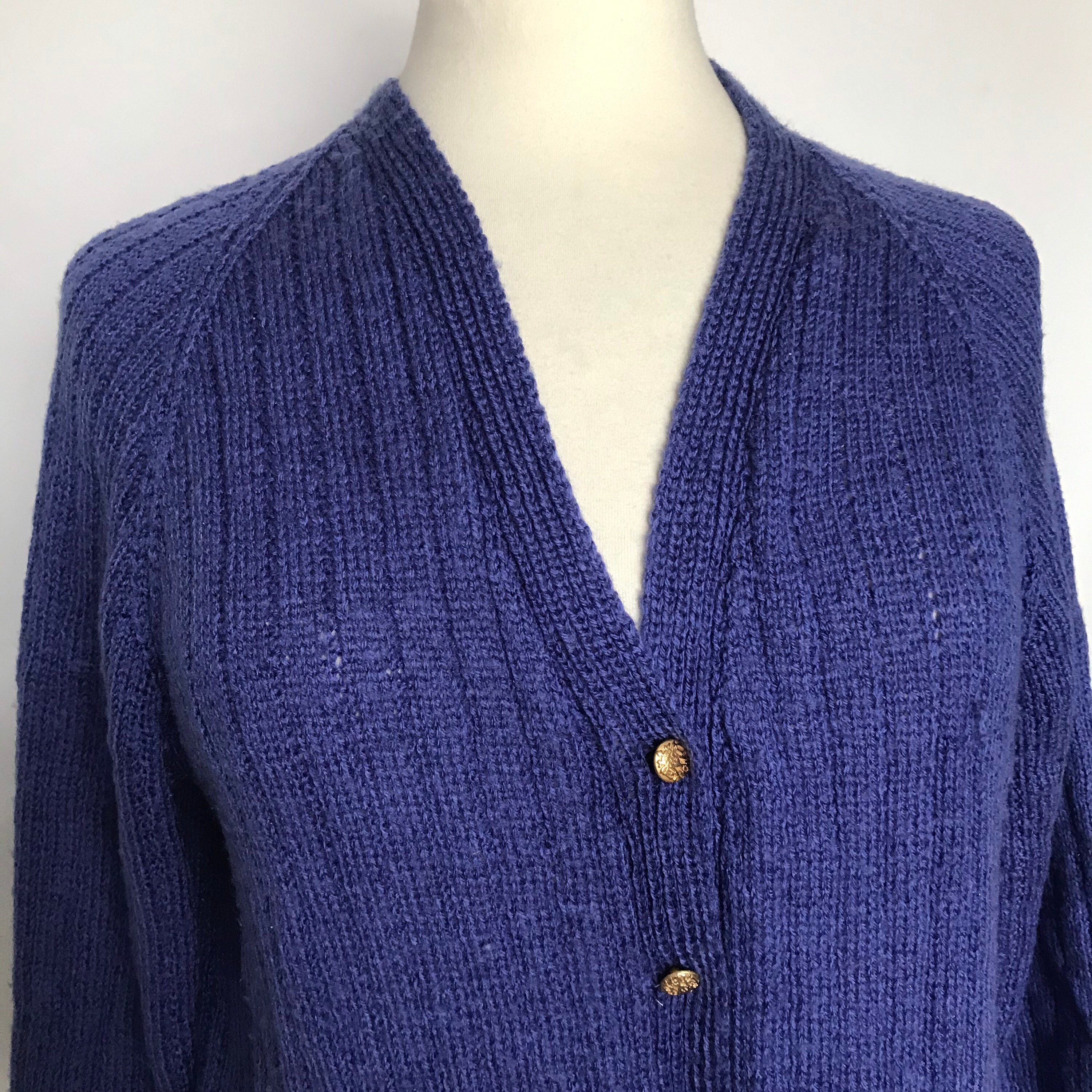 Vintage hand knit handmade cardigan knitted sweater purple | Etsy