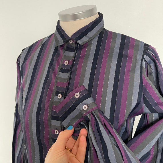 Vintage blouse, striped shirt, silver, stripey,pu… - image 3
