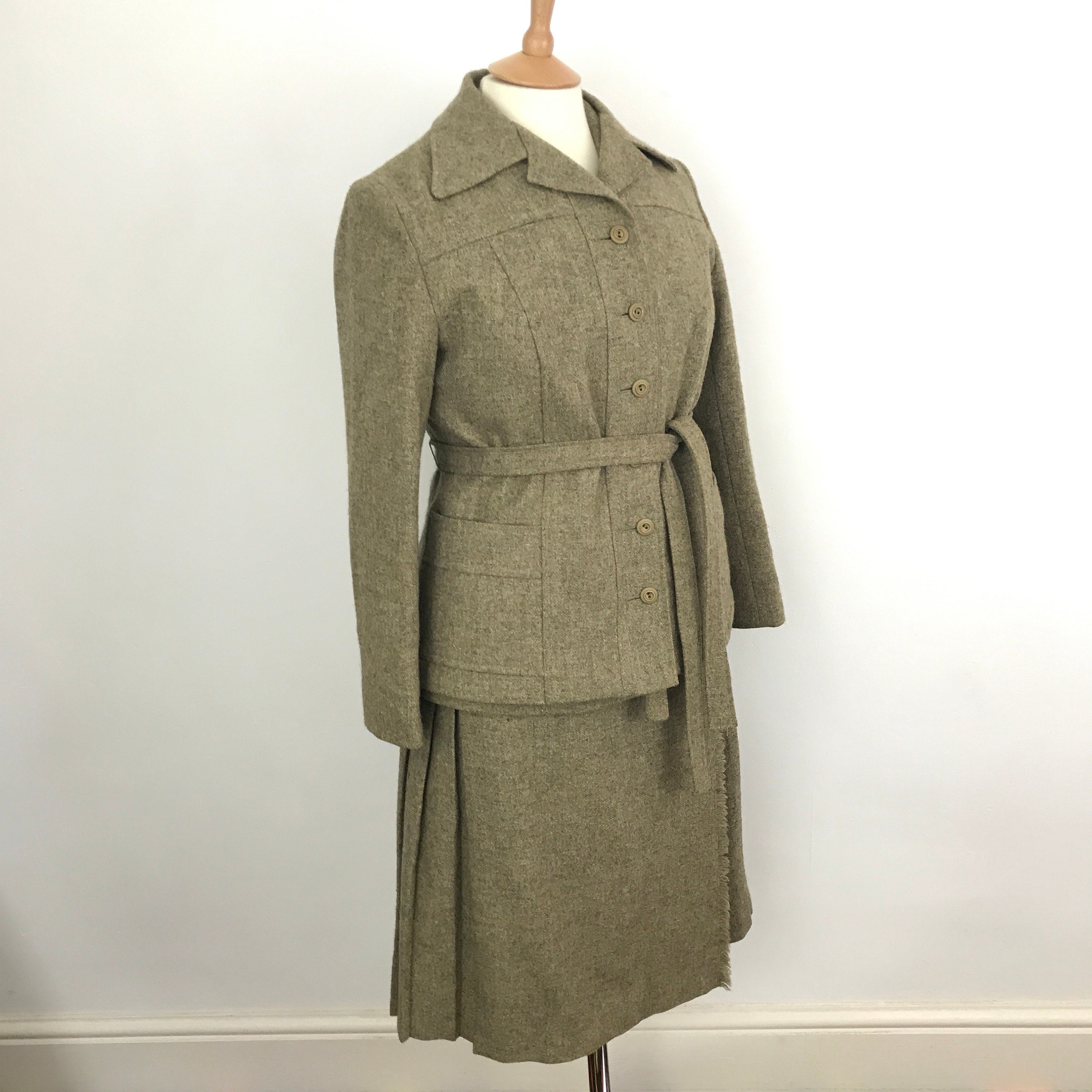 Vintage tweed suit, UK 14 16, 3 piece suit, green wool 60s, 70s ...