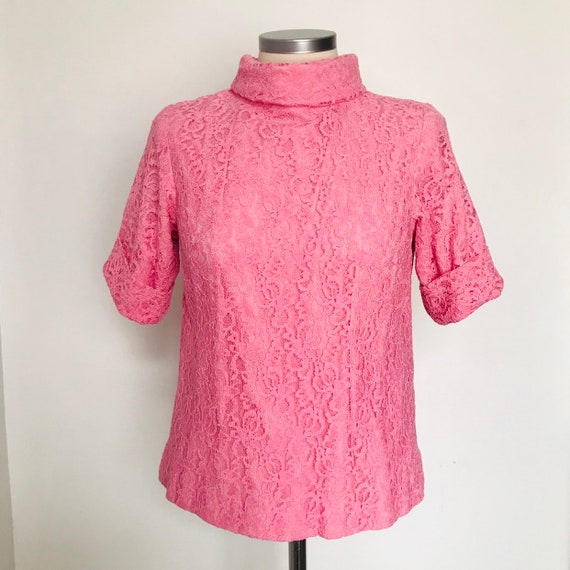 1960s top,vintage top,vintage lace,pink top, lace