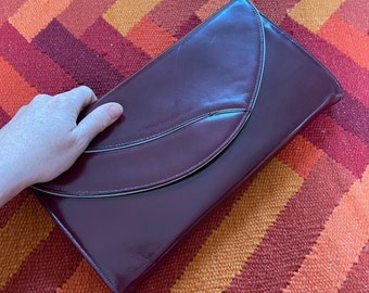 Vintage handbag,clutch bag,burgundy bag,dark red,envelope bag,Holmes bag, mahogany red,leather bag,wedding,evening,mod