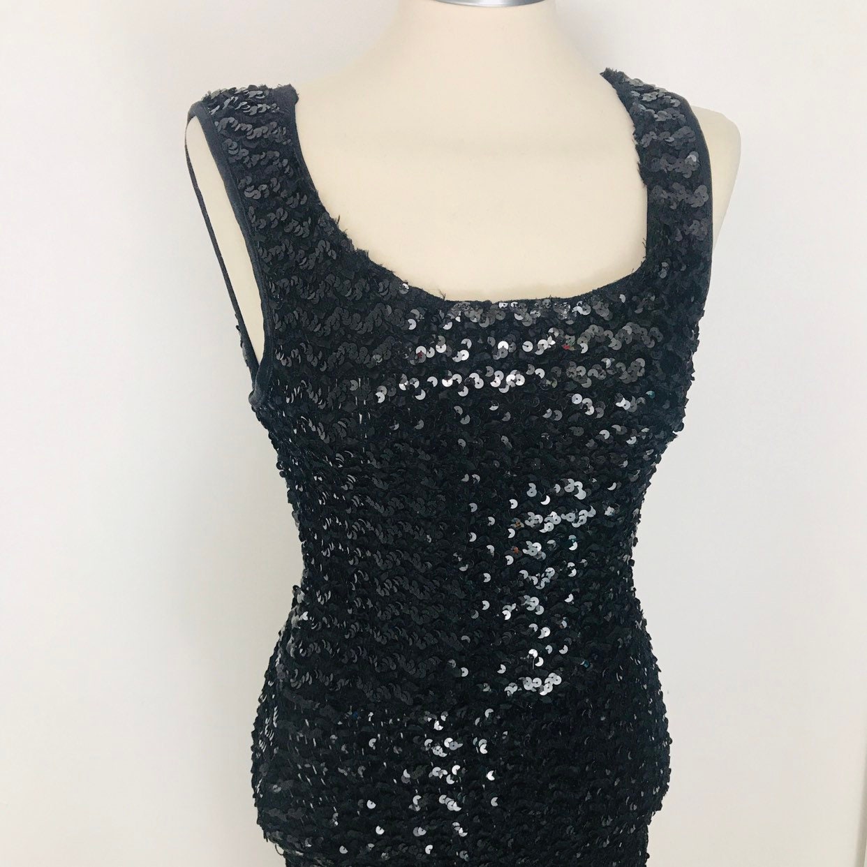1980s dress, disco dress , vintage sequin dress black sequin stretch ...