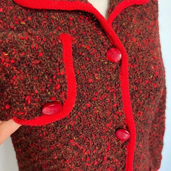 1960s jacket, knitted jacket,boucle, red jacket, … - image 6