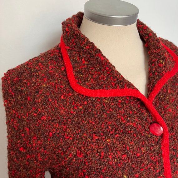 1960s jacket, knitted jacket,boucle, red jacket, … - image 2